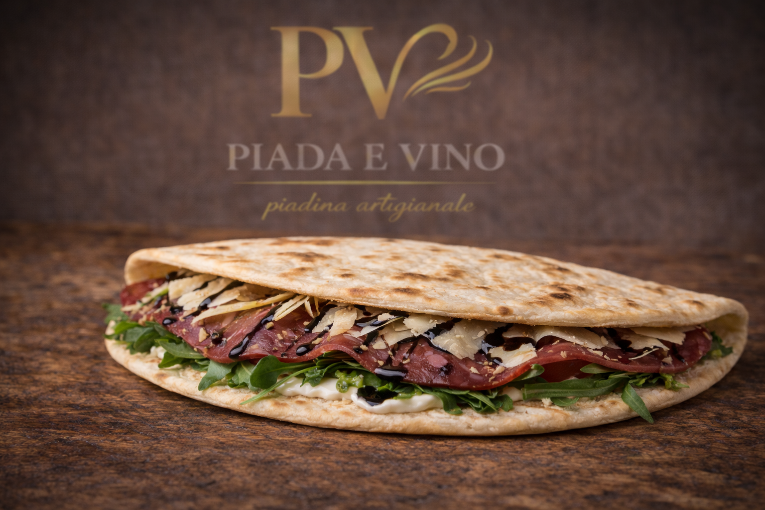 Piadina con bresaola, rucola, grana e aceto balsamico