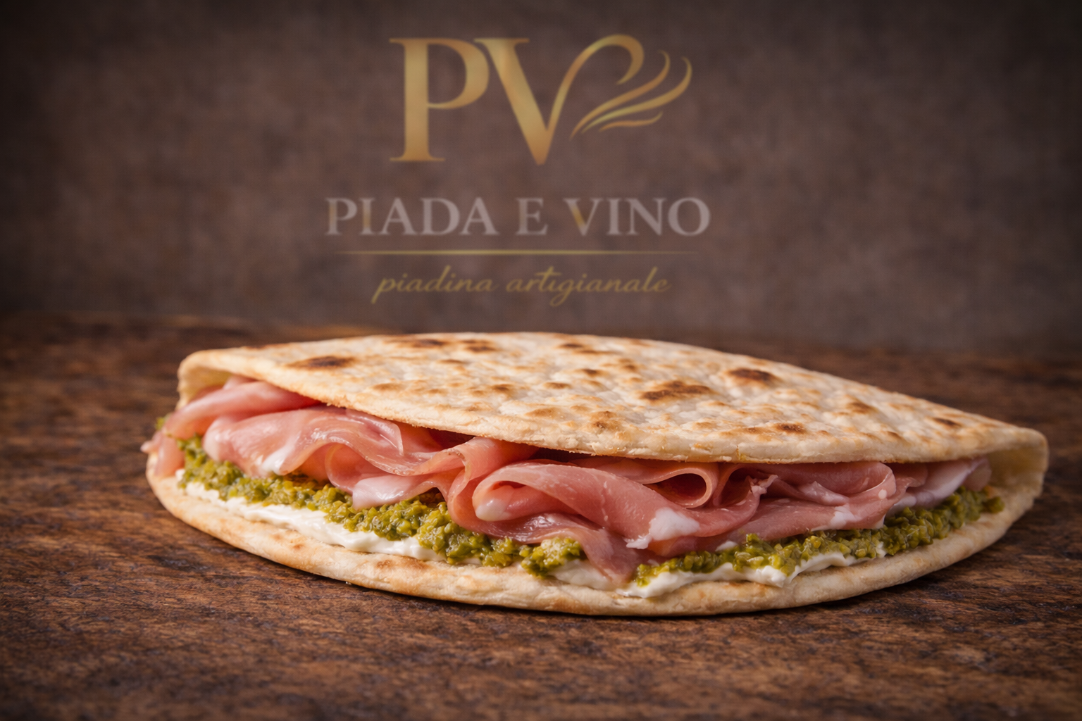Piadina con mortadella e pesto di pistacchi