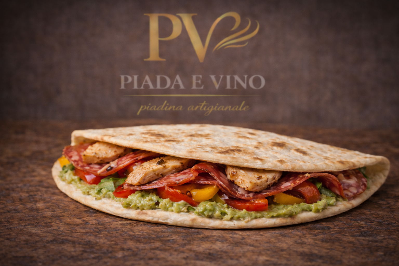 Piadina con pollo, peperoni e salsa guacamole