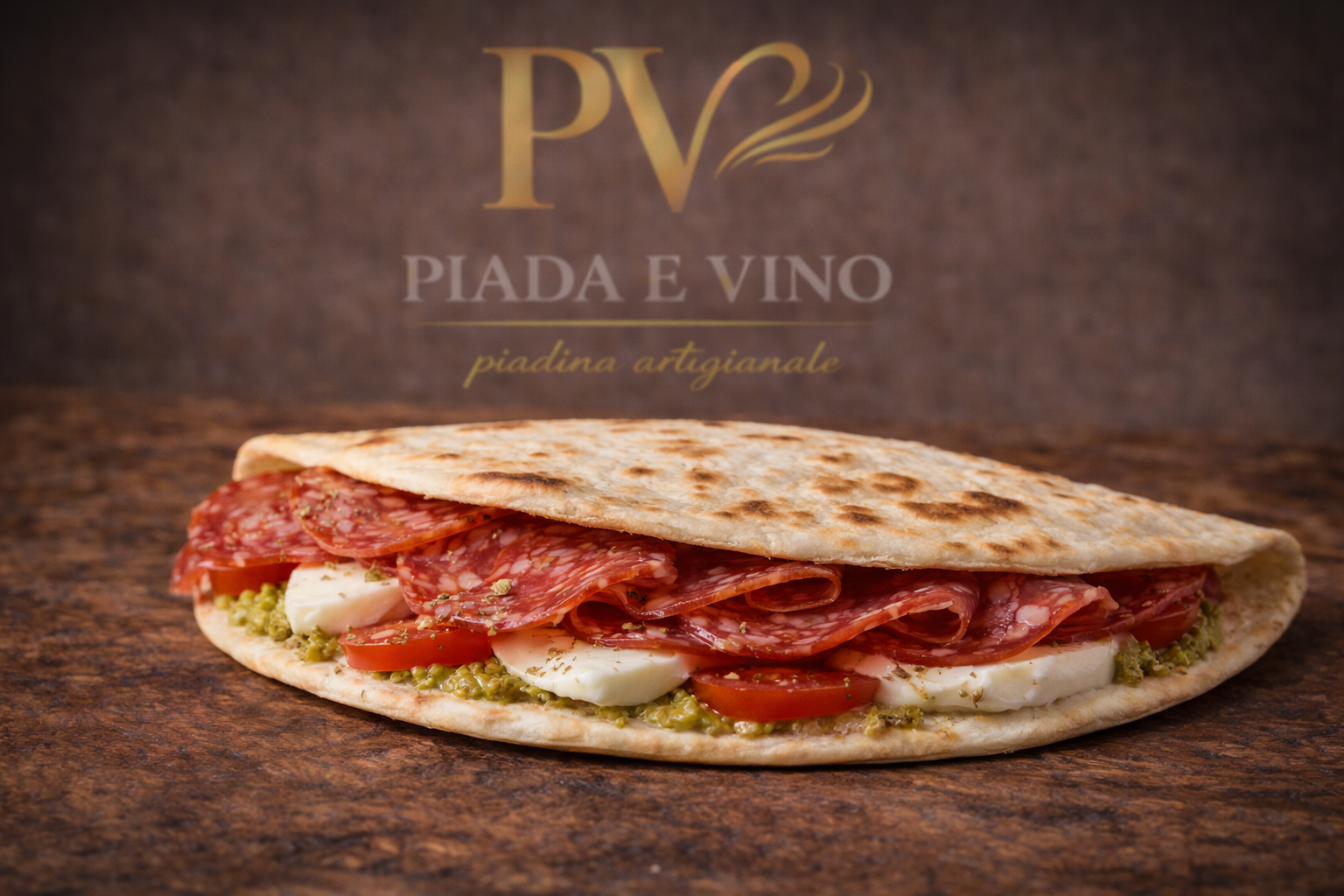 Piadina con salame ungherese, mozzarella e pomodoro