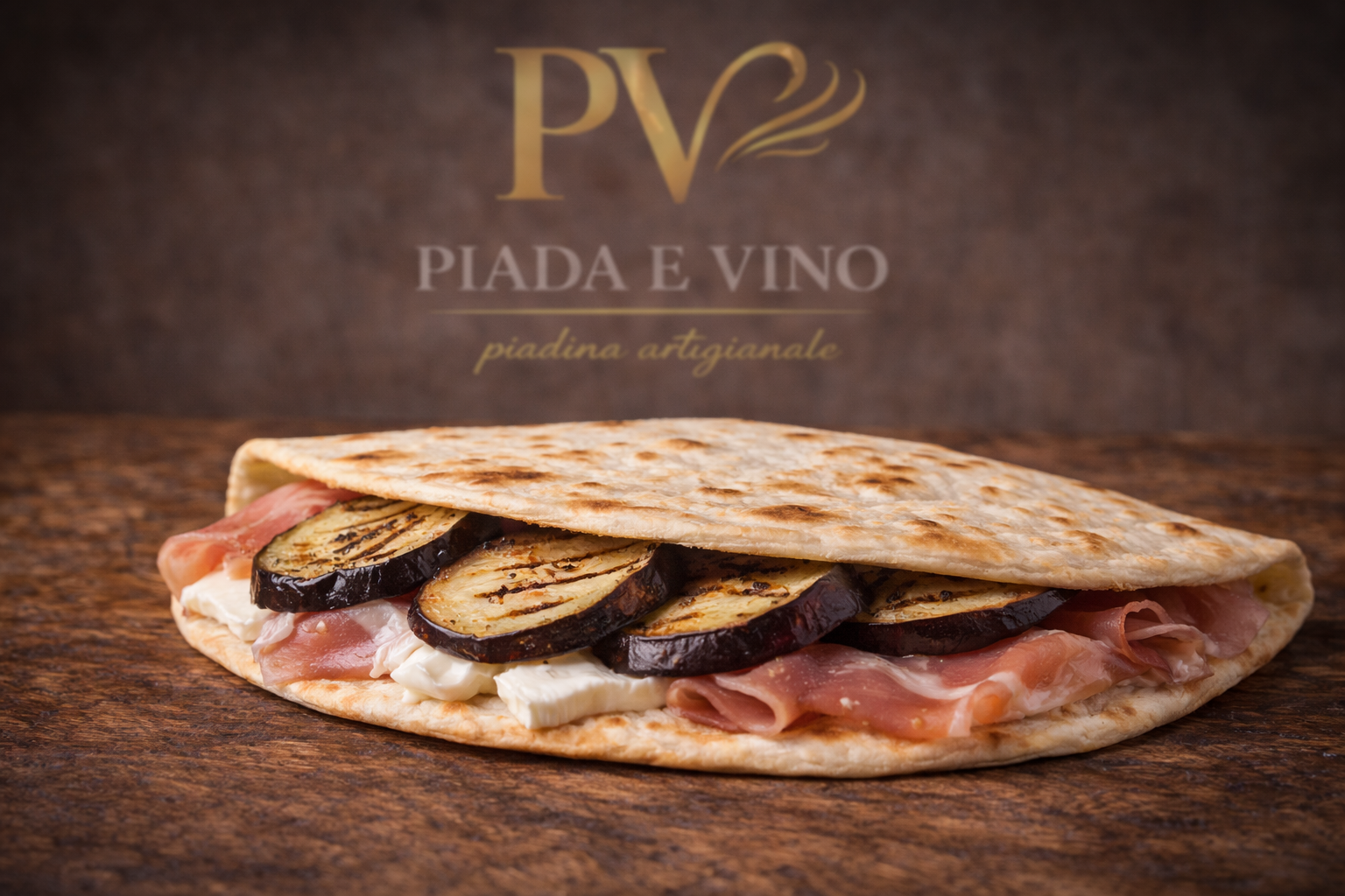 Piadina prosciutto cotto, brie e melanzane grigliate