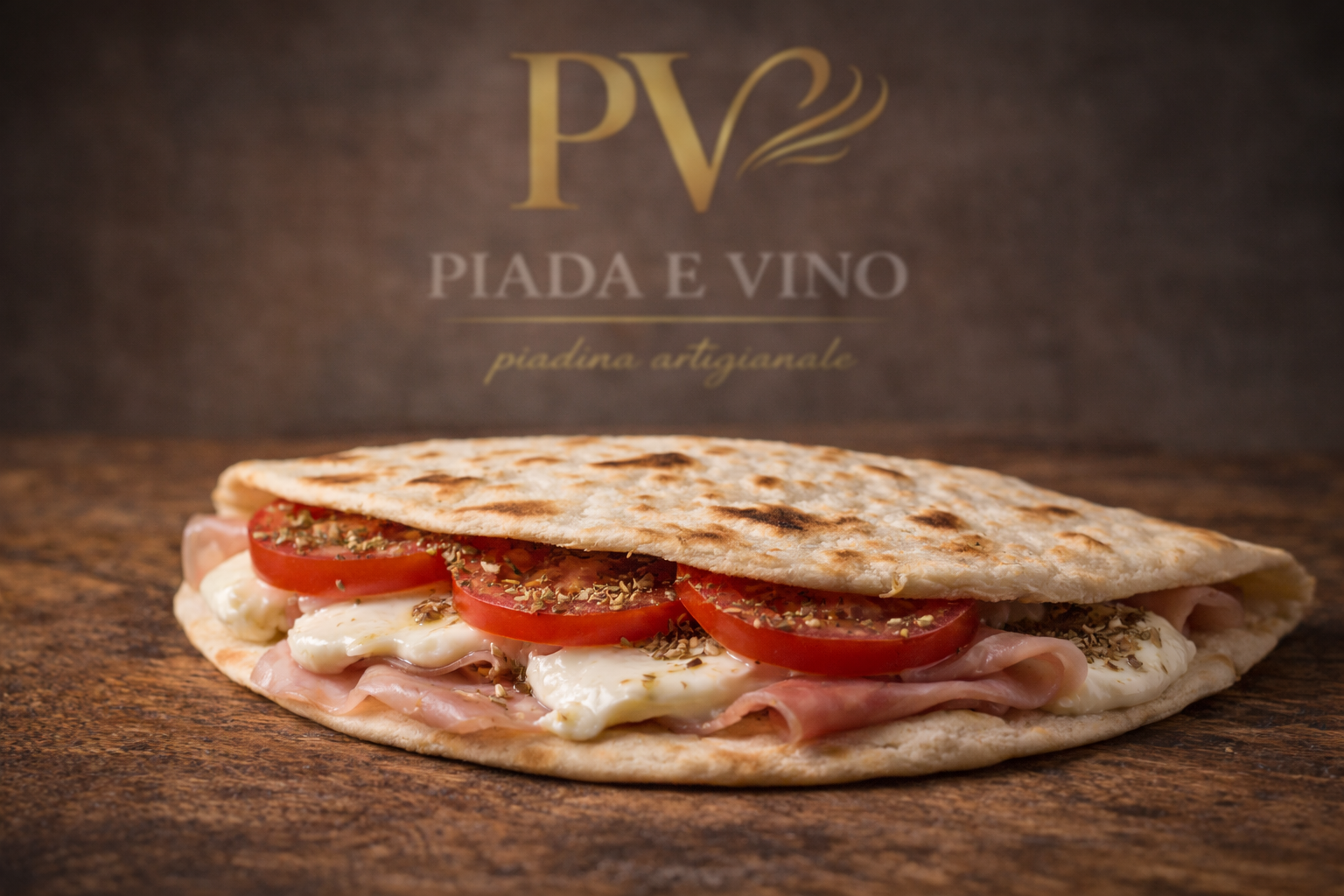 Piadina con prosciutto cotto, mozzarella, origano e pomodori